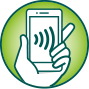 Icon of a hand holding a cell phone with the Wi-Fi signal on the screen